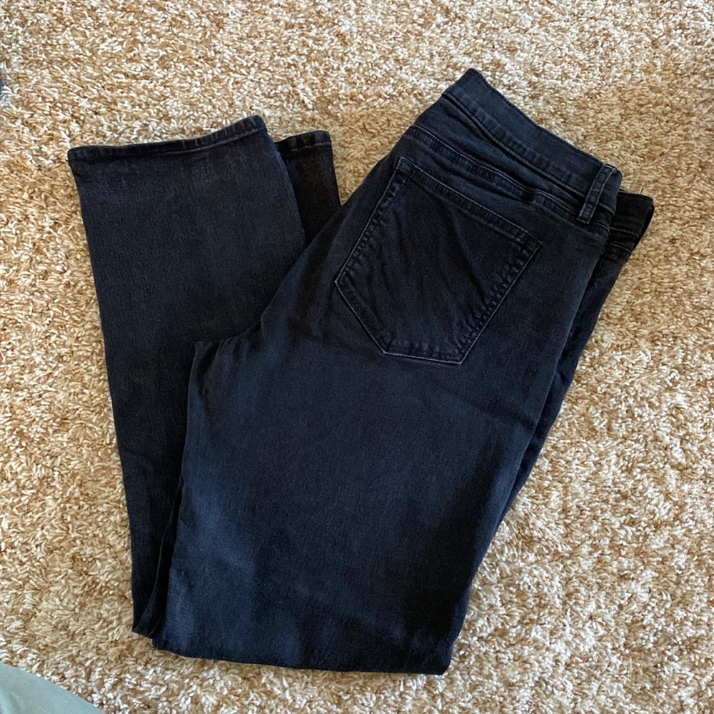Black “distressed” modern straight jeans